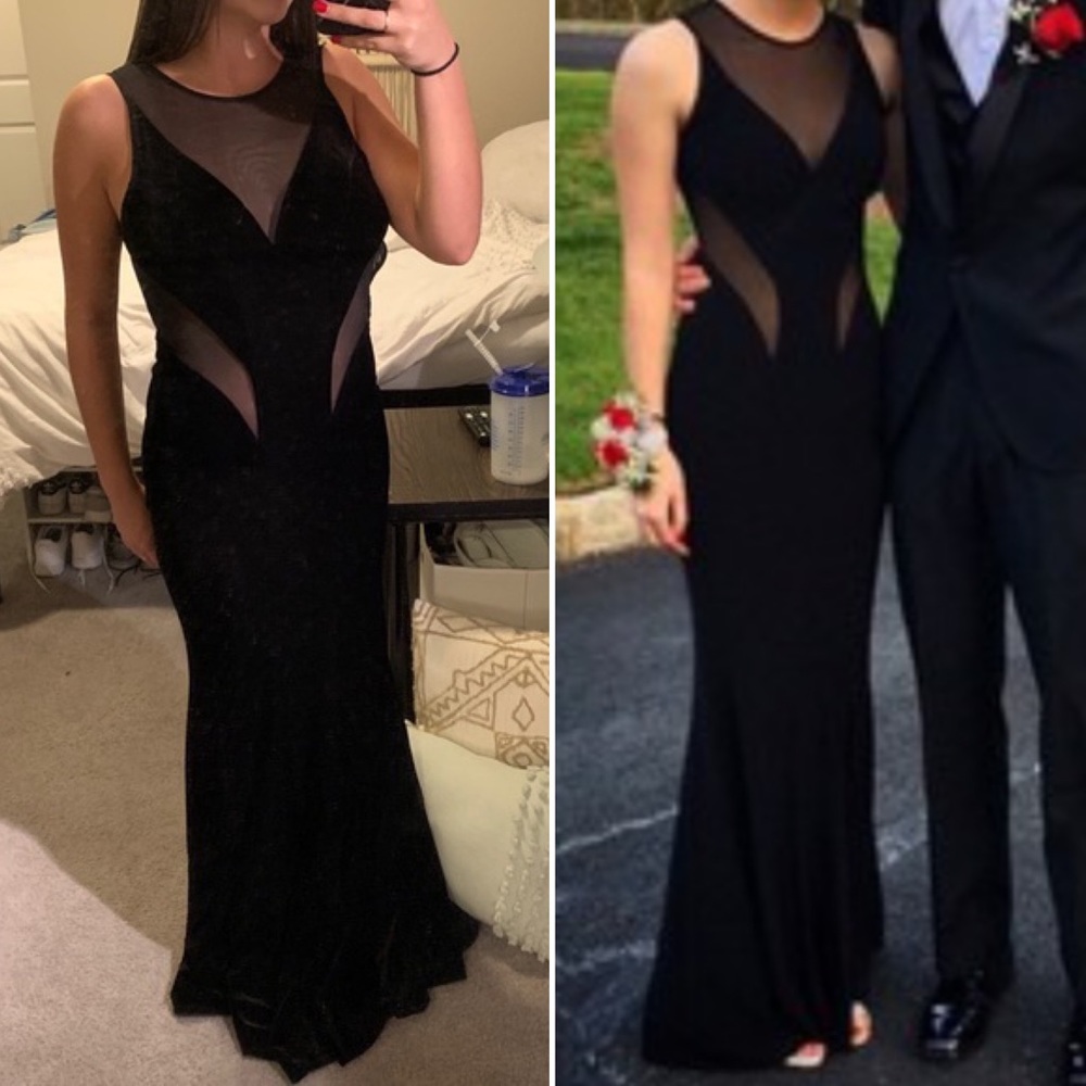 Betsy & Adam Black Velvet Illusion Open Back Dress